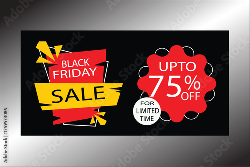 Bold Black Friday sale banner featuring colorful tags and discount percentages — ideal for online ads, store promotions, and marketing campaigns.