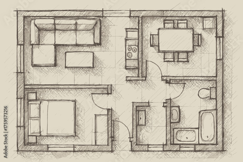 Walls illustration marking rough hatching depth pencil vector interior sketch placement draft