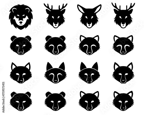 Collection of simple line art noses on black background