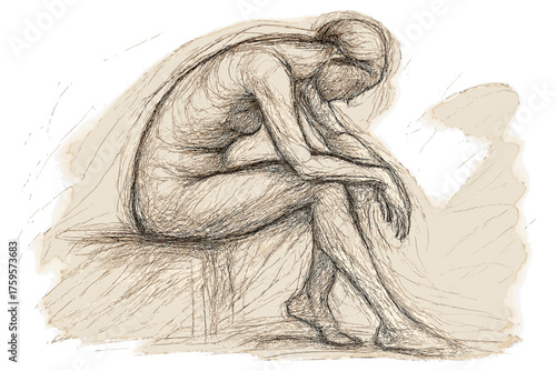 Expressive lines shading vector figure long illustration sketch seated forward leaning