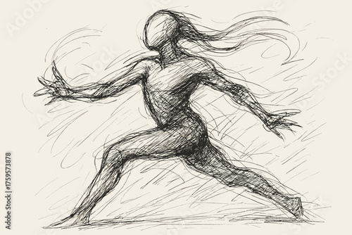 Vector composed lines flowing loose figure ink movement details illustration abstract