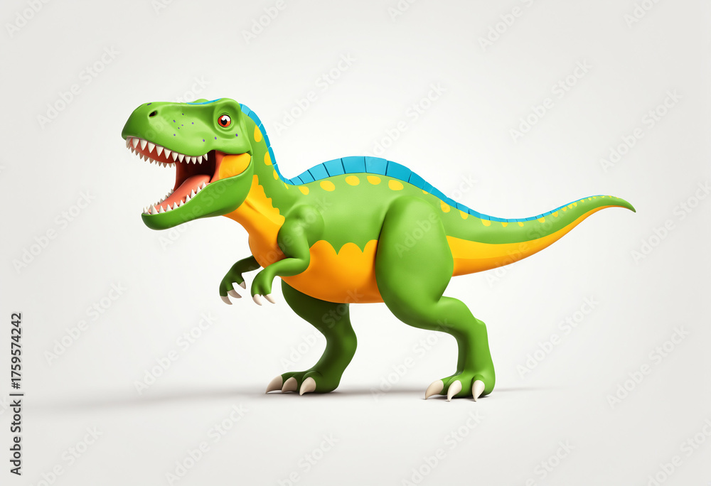 Fototapeta premium smiling green and yellow cartoon tyrannosaurus rex dinosaur