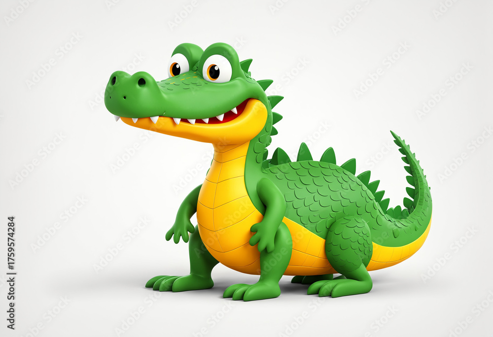 Naklejka premium smiling cartoon crocodile with yellow belly and green skin