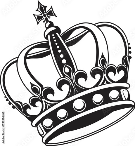 vector black silhouettes of crowns isolated on a white background.