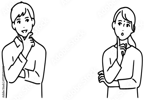 a young couple whose worries have been resolved, a boy and a girl looking each other, a couple thinking vector illustration 