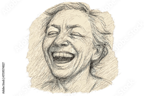 Illustration expressive pencil around face sketch lines portrait shading rough vector laughing