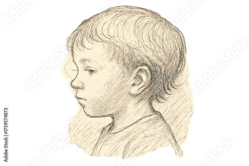 Soft sketch young pencil profile strokes child vector illustration shading contours
