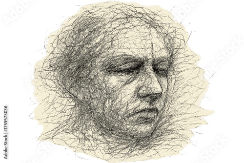 Creating sketch face expressive irregular illustration vector swirling pencil pressure uneven
