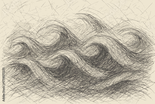 Vector overlapping scribble rough illustration waves jagged pencil crosshatching shading chaotic abstract