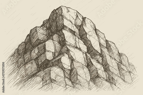 Sketch stonehatch mountain illustration bold rough pencil dense rock vector shading