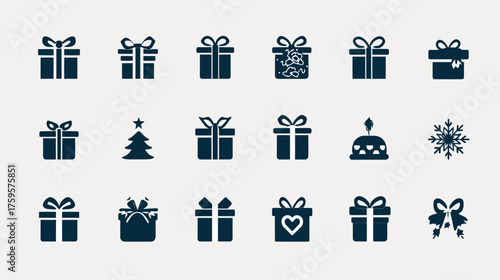Collection of Festive Gift Boxes and Christmas Icons.