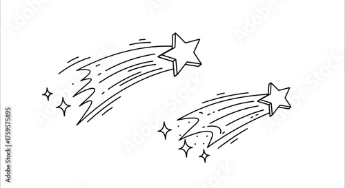 Two stylized illustrations of shooting stars with trails and sparkling effects against a white background.