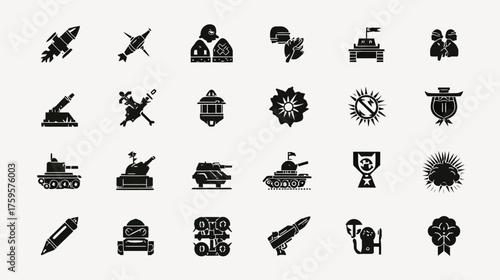 Collection of Military and War Related Icons and Symbols.