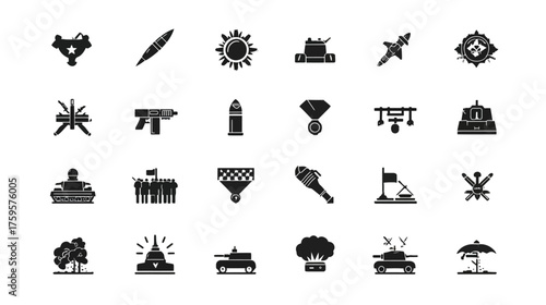 Collection of Military and War Related Icons and Symbols.