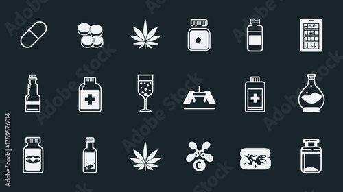 Collection of Medical and Recreational Drug Icons.
