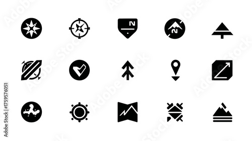 Collection of Navigation and Outdoor Adventure Icons.