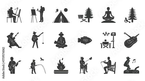 Collection of people engaging in various outdoor and creative leisure activities.