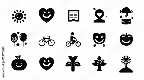Collection of Smiling Icons Representing Happiness and Positivity.