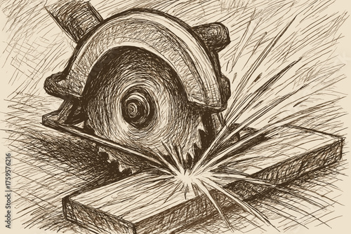Bold through shading wood energetic sketch showing circular illustration action vector pencil