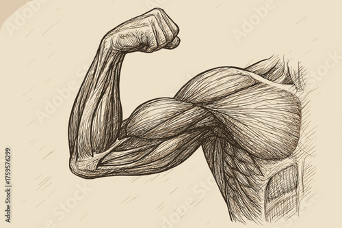 Anatomy illustration biceps detailed human vector exposed arm forearm flexed sketch
