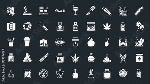 Comprehensive Glyph Icon Set for Cannabis and Marijuana Culture.