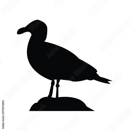 Seagull on Rock silhouette vector isolated. A bird vector sitting of rock or land.