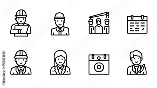 Set of Icons Representing Professionals and Planning Tools.