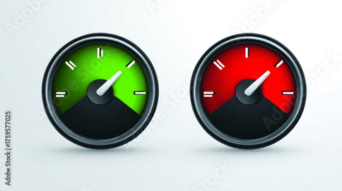 Two gauges showing different levels, one green and one red.
