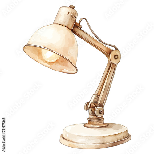 Rustic Watercolor Desk Lamp Clipart: Vintage Study Room Lighting
