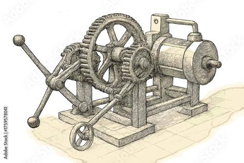 Machine shaded hatching draft sketch vector industrial gears illustration levers strokes sketched