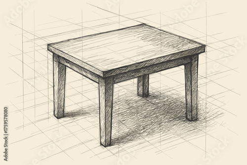 Sketch furniture table volume emphasize crosshatched design shading concept illustration vector