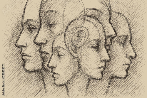 Wallpaper Mural Vector sketch other outlines illustration abstract effect crosshatching each face Torontodigital.ca