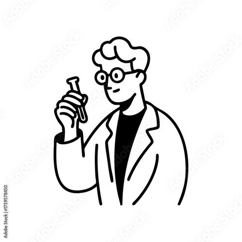 Scientist in a lab coat examining a test tube, symbolizing laboratory research, chemistry, and scientific innovation.