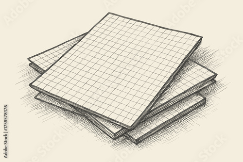 Abstract tilted sketch stacked vector paper illustration crosshatch depth sheets graph