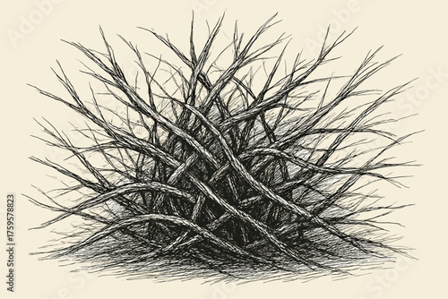 Ink illustration chaotic strokes cluster contrast dimensional vector shadows tangled resembling