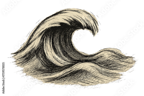 Depth shading vector dynamic to ink forming waves illustration sketch applied brush