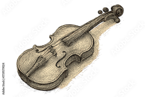 Illustration drawing strings violin visible scroll shadows outlines artistry sketch rough vector