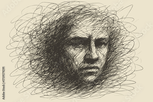 Expressive emerging illustration chaotic shading uneven sketch vector from face