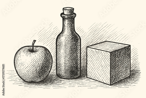 Pencil bottle vector each cube life illustration shaded different still