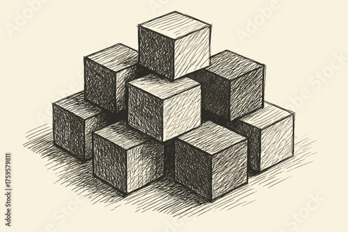 Textures cubes vector side unique shaded abstract pencil sketch stacked illustration