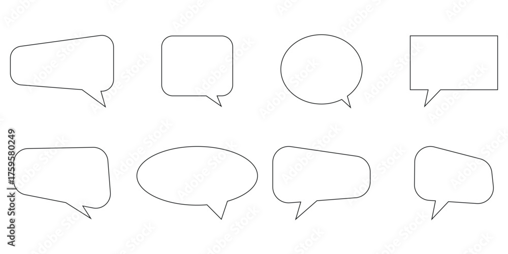 Obraz premium Black outline modern isolated chat-box symbol sets on white page. Comment box sign icons set on white background. Communication massage icons set. EPS 10.