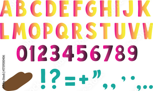 Colorful gradient alphabet numbers and punctuation symbols