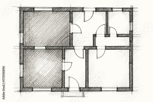 Partitions plan architectural floor rough sketch detail illustration vector strokes shaded