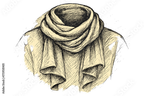Vector scarf around draped illustration dynamic sketch crosshatched folds lines