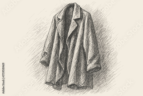 Sketch shading sweeping folds hanging draped coat illustration wide vector