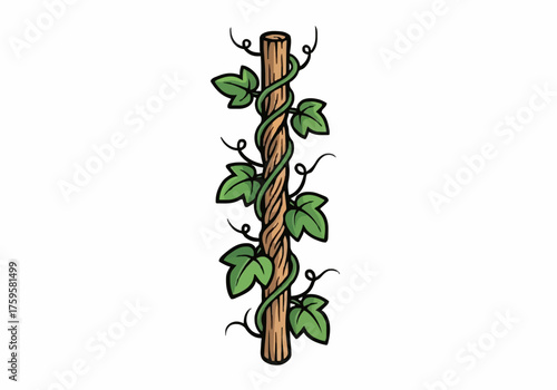 Green leafy vine spiraling around a vertical wooden post illustration.