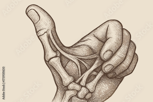 Anatomy detailed thumb bone tendon vector sketch connections indication illustration shown
