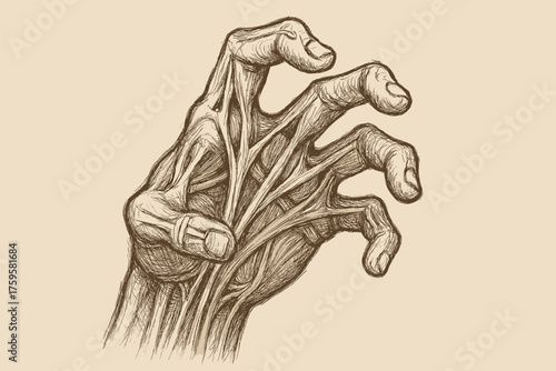 Anatomical anatomy shading rough expressive tendon structure illustration hand revealed vector study