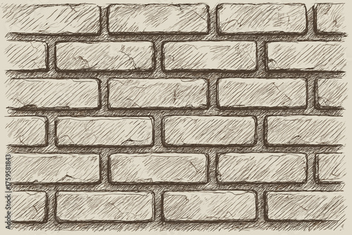Emphasized texture drawn vector layered seams hand uneven strokes mortar illustration brick