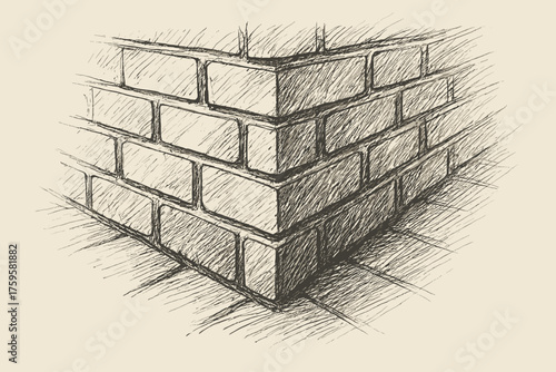 Sketch distance shading into brick vector lower wall illustration corner perspective parts